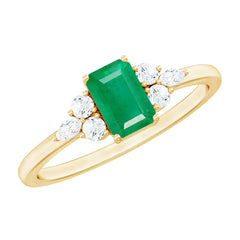 Emerald Cut Emerald Engagement Ring with Diamond Trio