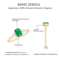 Emerald Cut Emerald Engagement Ring with Diamond Trio