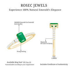 Natural Emerald Cut Emerald Engagement Ring with Diamond Side Stones