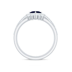 1.5 CT Princess Cut Blue Sapphire Bridal Ring Set with Moissanite Halo