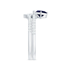 Princess Cut Solitaire Blue Sapphire and Diamond Designer Ring Set