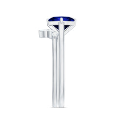 Certified Lab Grown Blue Sapphire Princess Cut Engagement Ring Set with Diamond