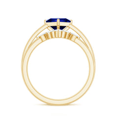 Certified Lab Grown Blue Sapphire Princess Cut Engagement Ring Set with Diamond