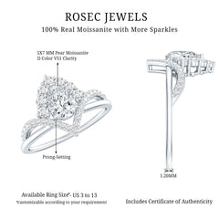 5X7 MM Pear Shaped Certified Moissanite Designer Engagement Ring