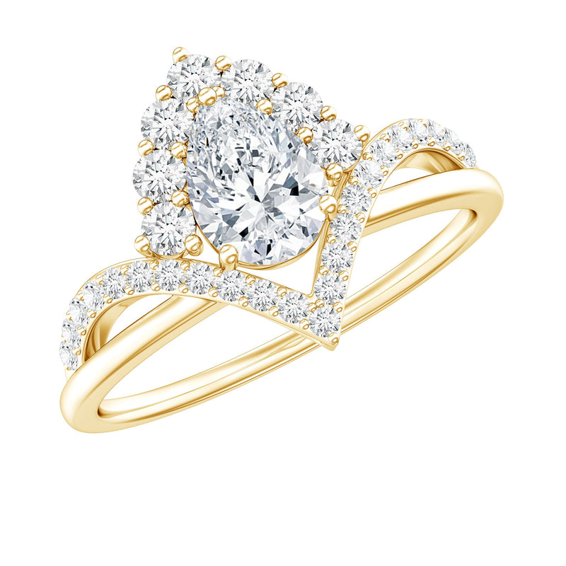 5X7 MM Pear Shaped Certified Moissanite Designer Engagement Ring