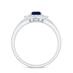 Pear Cut Blue Sapphire Designer Solitaire Ring with Diamond