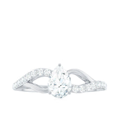 Certified Pear Cut Moissanite Split Shank Engagement Ring