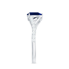 Pear Cut Blue Sapphire Solitaire Split Shank Ring with Diamond