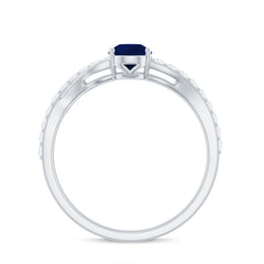 Pear Cut Blue Sapphire Solitaire Split Shank Ring with Diamond