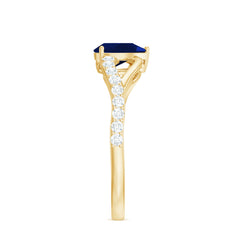 Pear Cut Blue Sapphire Solitaire Split Shank Ring with Diamond