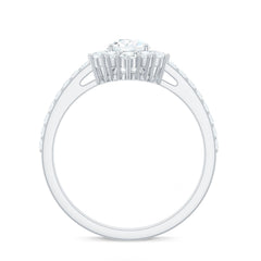 Moissanite Teardrop Engagement Ring with Half Halo