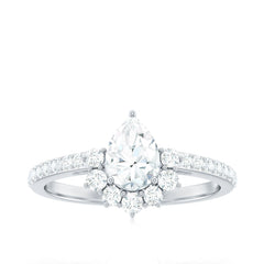 Moissanite Teardrop Engagement Ring with Half Halo