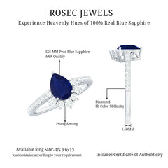 Blue Sapphire Teardrop Solitaire Ring with Diamond Accent