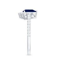 Blue Sapphire Teardrop Solitaire Ring with Diamond Accent