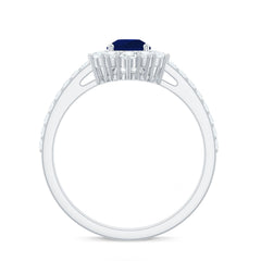 Blue Sapphire Teardrop Solitaire Ring with Diamond Accent