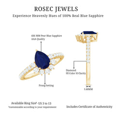 Blue Sapphire Teardrop Solitaire Ring with Diamond Accent
