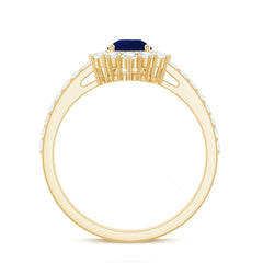 Blue Sapphire Teardrop Solitaire Ring with Diamond Accent