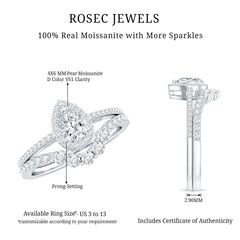 1.50 CT Certified Moissanite Designer Teardrop Ring Set
