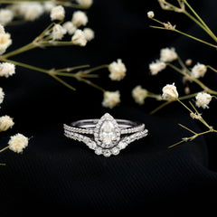 1.50 CT Certified Moissanite Designer Teardrop Ring Set