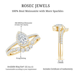 1.50 CT Certified Moissanite Designer Teardrop Ring Set