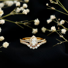 1.50 CT Certified Moissanite Designer Teardrop Ring Set