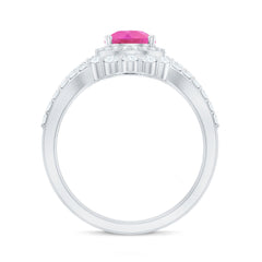 Pear Created Pink Sapphire Teardrop Ring Set with Moissanite Band