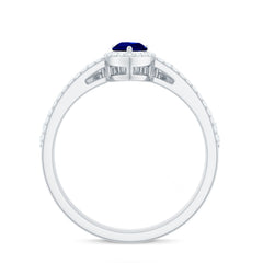 Certified Lab Grown Blue Sapphire Diamond Pear Shaped Engagement Ring Set