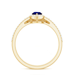 Certified Lab Grown Blue Sapphire Diamond Pear Shaped Engagement Ring Set
