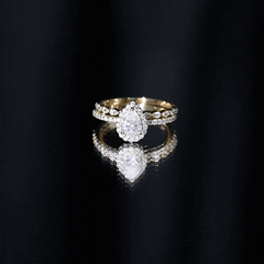 1.75 CT Moissanite Teardrop Wedding Ring Set with Halo