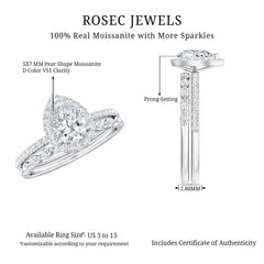 1.75 CT Moissanite Teardrop Wedding Ring Set with Halo