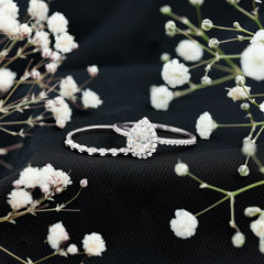 1.75 CT Moissanite Teardrop Wedding Ring Set with Halo