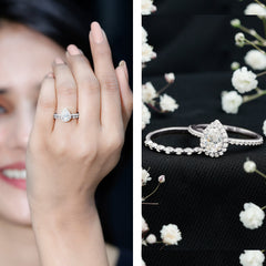 1.75 CT Moissanite Teardrop Wedding Ring Set with Halo
