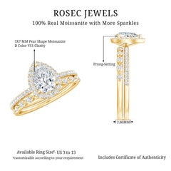 1.75 CT Moissanite Teardrop Wedding Ring Set with Halo