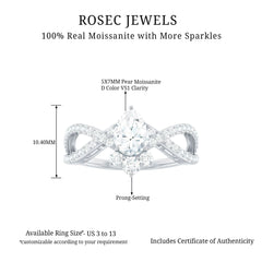 Designer Pear Shaped Moissanite Crossover Engagement Ring