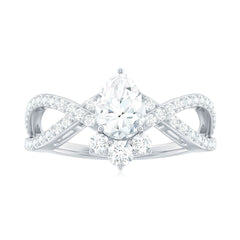 Designer Pear Shaped Moissanite Crossover Engagement Ring