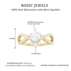 Designer Pear Shaped Moissanite Crossover Engagement Ring