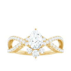 2 CT Pear Cut Cubic Zirconia Crossover Engagement Ring
