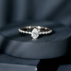 Pear Shape Solitaire Moissanite Promise Ring For Her