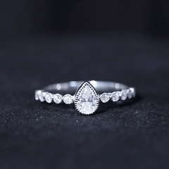 Beaded Bezel Set Moissanite Pear Engagement Ring