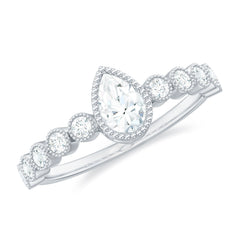 Beaded Bezel Set Moissanite Pear Engagement Ring