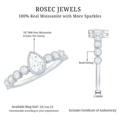Beaded Bezel Set Moissanite Pear Engagement Ring