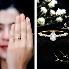 Beaded Bezel Set Moissanite Pear Engagement Ring
