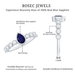 Pear Cut Blue Sapphire Solitaire Ring with Diamond Accent