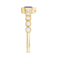 Pear Cut Blue Sapphire Solitaire Ring with Diamond Accent