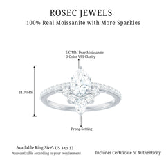 1.50 Ct Pear Shape Moissanite Crown Engagement Ring