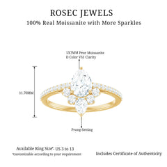 1.50 Ct Pear Shape Moissanite Crown Engagement Ring