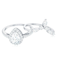 Pear Cut Moissanite Halo Bridal Ring Set with Certificate
