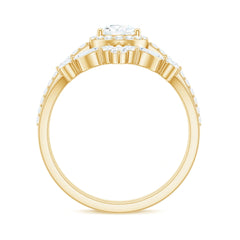 Pear Cut Moissanite Halo Bridal Ring Set with Certificate