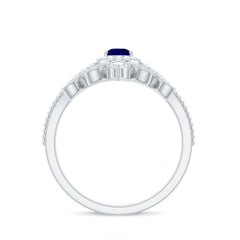 Lab Grown Blue Sapphire Pear Shaped Engagement Ring Set with Diamond