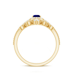Lab Grown Blue Sapphire Pear Shaped Engagement Ring Set with Diamond